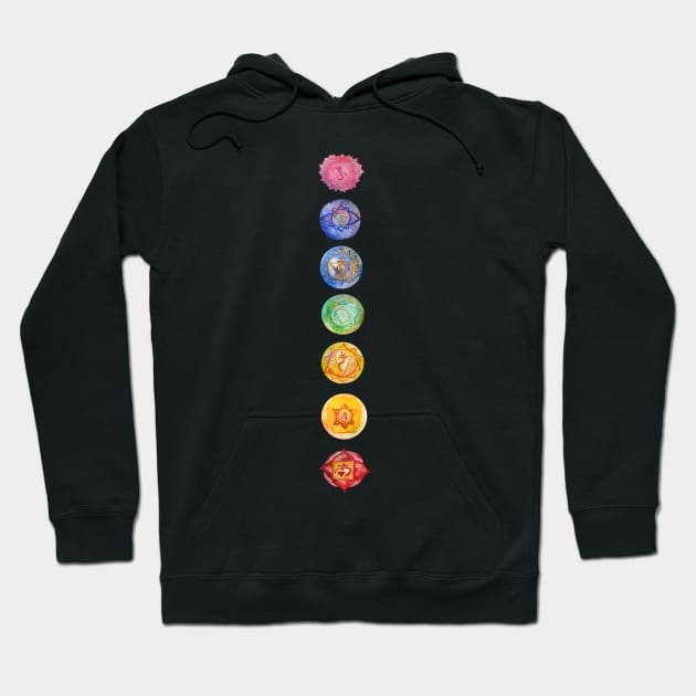 Watercolor Seven Chakra alligned Hoodie by Manitarka